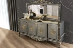 Casa Padrino Luxus Barock Möbel Set Grau / Gold - 1 Sideboard mit 4 Türen & 1 Spiegel - Edle Barock Möbel - Edel & Prunkvoll