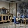 Casa Padrino Luxus Barock Möbel Set Silber / Gold / Blau - 1 Sideboard mit 4 Türen & 1 Spiegel - Handgefertigte Barock Möbel - Edel & Prunkvoll