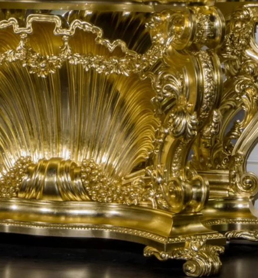 Casa Padrino Luxus Barock Möbel Set Konsole mit Spiegel Gold / Schwarz - Prunkvoller handgeschnitzter Konsolentisch mit Wandspiegel - Hotel Restaurant Schloss Möbel - Luxus Qualität - Made in Italy