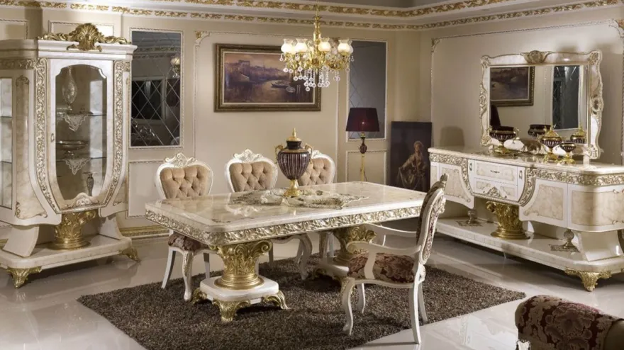 Casa Padrino Luxus Barock Möbel Set Weiß / Beige / Gold - 1 Barock Sideboard & 1 Barock Wandspiegel - Handgefertigte Barock Möbel - Edel & Prunkvoll