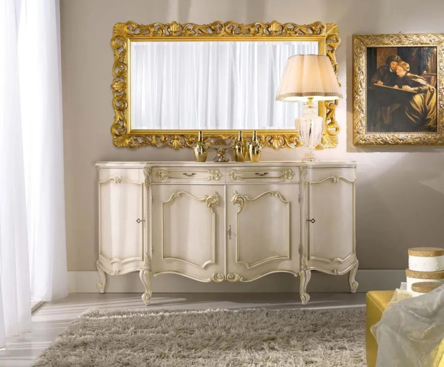 Casa Padrino Luxus Barock Möbel Set Cremefarben / Gold - 1 Barock Sideboard & 1 Barock Wandspiegel - Barock Möbel - Luxus Qualität - Made in Italy