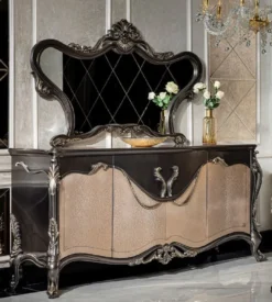 Casa Padrino Luxus Barock Möbel Set Dunkelgrau / Beige / Gold - 1 Sideboard mit 4 Türen & 1 Spiegel - Handgefertigte Barock Möbel - Edel & Prunkvoll