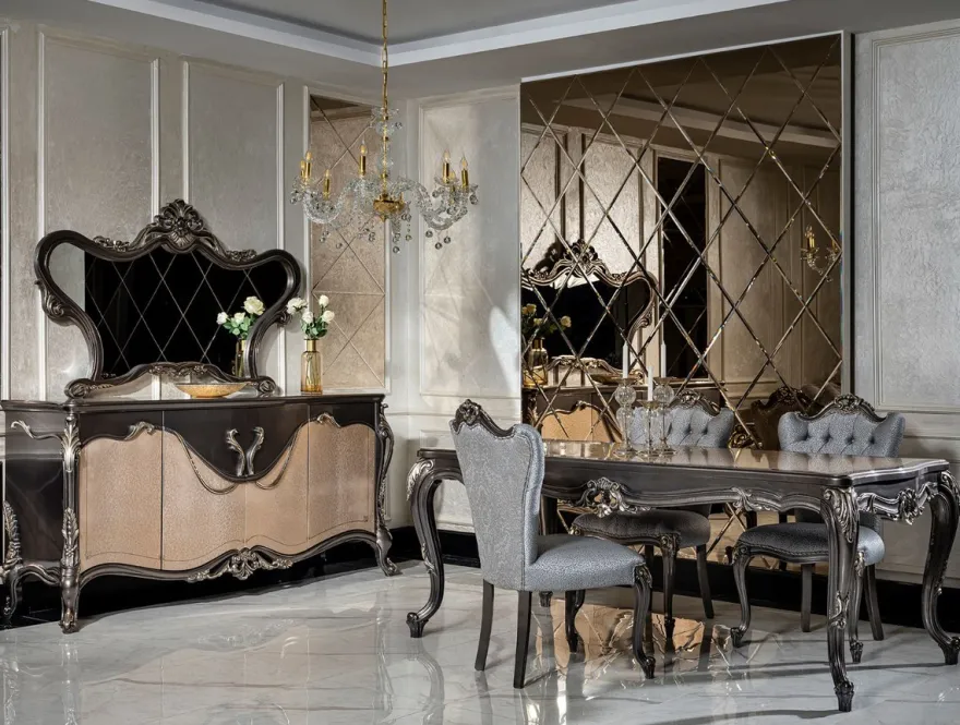 Casa Padrino Luxus Barock Möbel Set Dunkelgrau / Beige / Gold - 1 Sideboard mit 4 Türen & 1 Spiegel - Handgefertigte Barock Möbel - Edel & Prunkvoll