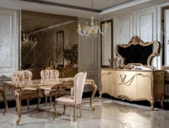 Casa Padrino Luxus Barock Möbel Set Gold - 1 Sideboard mit 4 Türen & 1 Spiegel - Handgefertigte Barock Möbel - Edel & Prunkvoll