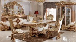 Casa Padrino Luxus Barock Möbel Set Weiß / Braun / Gold - 1 Barock Sideboard mit 4 Türen & 1 Barock Wandspiegel - Handgefertigte Barock Möbel - Edel & Prunkvoll