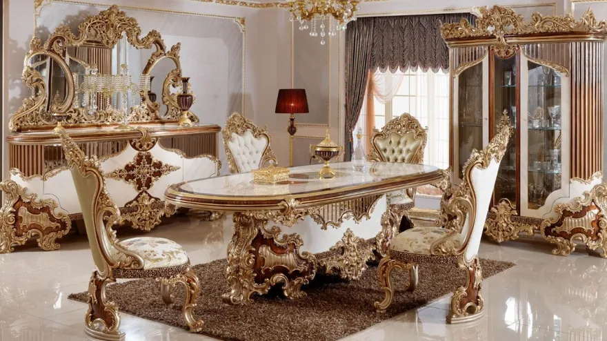 Casa Padrino Luxus Barock Möbel Set Weiß / Braun / Gold - 1 Barock Sideboard mit 4 Türen & 1 Barock Wandspiegel - Handgefertigte Barock Möbel - Edel & Prunkvoll