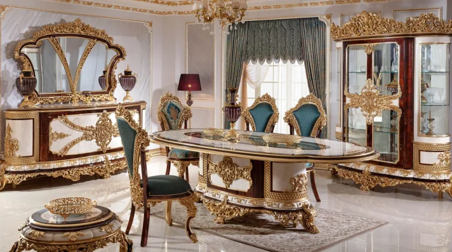 Casa Padrino Luxus Barock Möbel Set Weiß / Braun / Gold - 1 Barock Sideboard & 1 Barock Wandspiegel - Barock Möbel - Edel & Prunkvoll