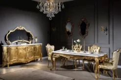 Casa Padrino Luxus Barock Möbel Set Sideboard mit Spiegel Weiß / Gold - Prunkvoller Massivholz Schrank mit elegantem Wandspiegel - Möbel im Barockstil
