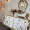 Casa Padrino Luxus Barock Möbel Set Sideboard mit Spiegel Weiß / Gold - Prunkvoller Massivholz Schrank mit elegantem Wandspiegel - Möbel im Barockstil