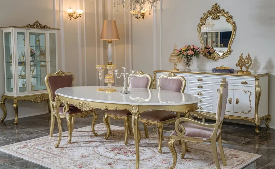 Casa Padrino Luxus Barock Möbel Set Sideboard mit Spiegel Weiß / Gold - Prunkvoller Massivholz Schrank mit elegantem Wandspiegel - Möbel im Barockstil