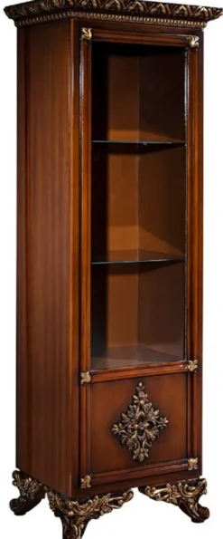 Casa Padrino Luxus Barock Möbel Set Braun / Gold - Edler Massivholz TV Schrank mit 2 Vitrinen - Barock Wohnzimmer Möbel