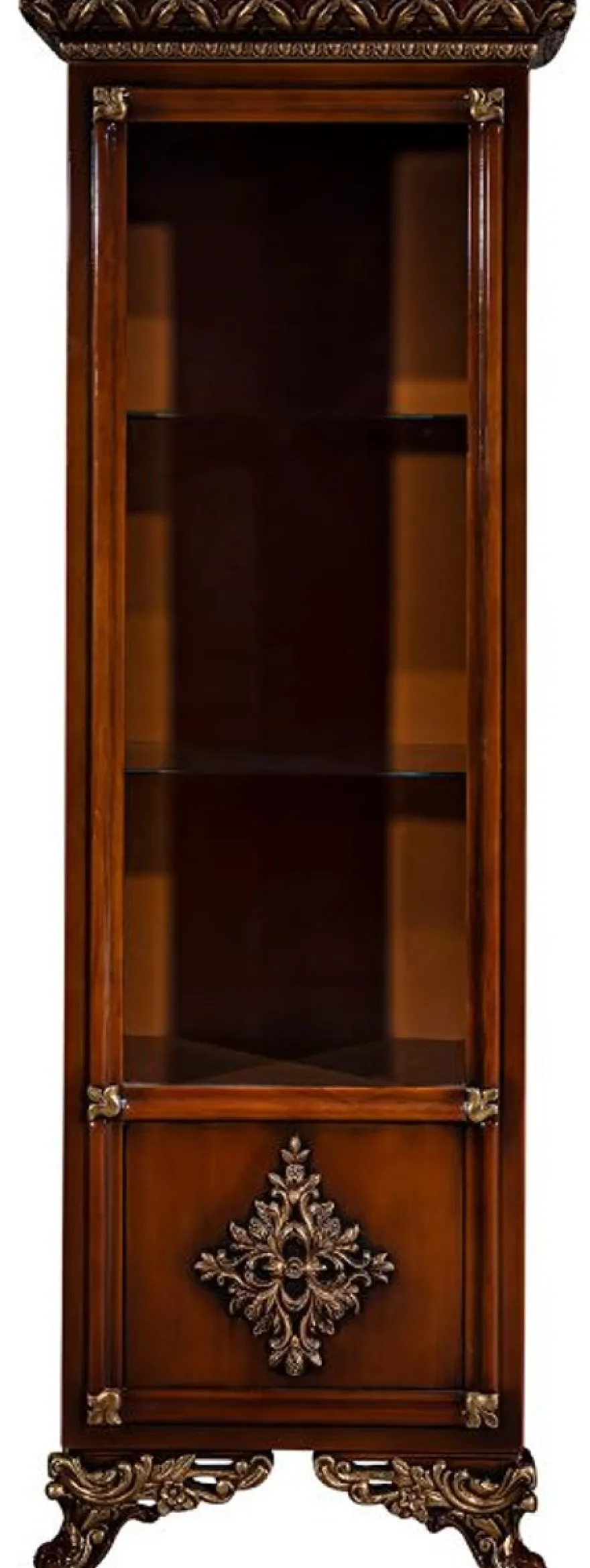 Casa Padrino Luxus Barock Möbel Set Braun / Gold - Edler Massivholz TV Schrank mit 2 Vitrinen - Barock Wohnzimmer Möbel