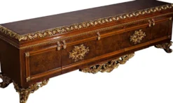 Casa Padrino Luxus Barock Möbel Set Braun / Gold - Edler Massivholz TV Schrank mit 2 Vitrinen - Barock Wohnzimmer Möbel