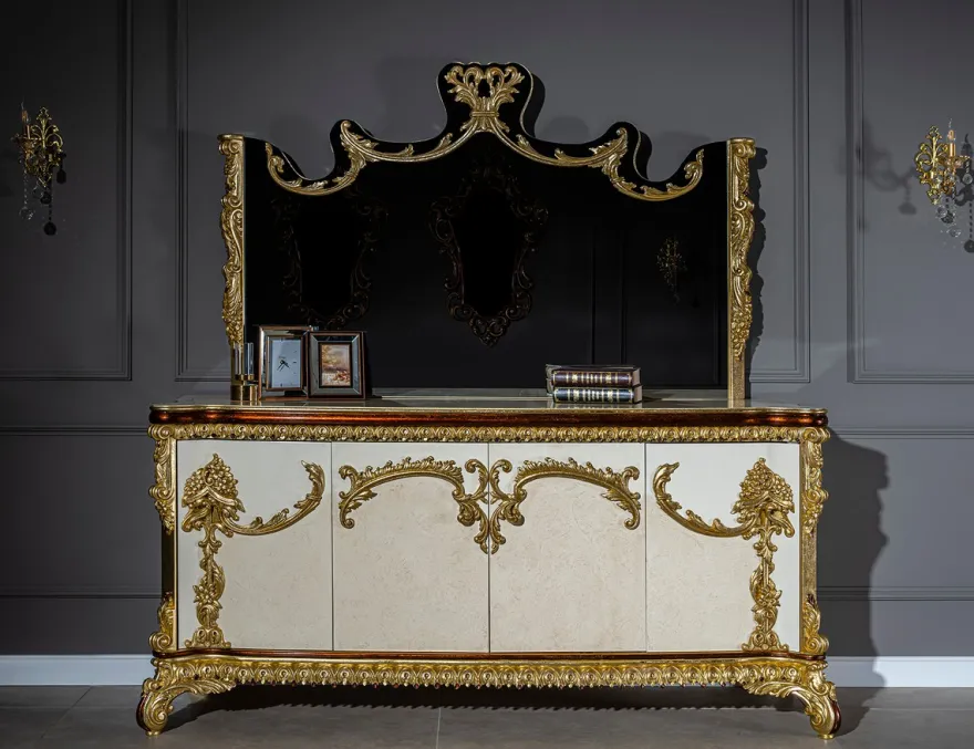 Casa Padrino Luxus Barock Möbel Set Sideboard mit Spiegel - Prunkvoller Massivholz Schrank mit Wandspiegel - Edle Möbel im Barockstil - Luxus Qualität