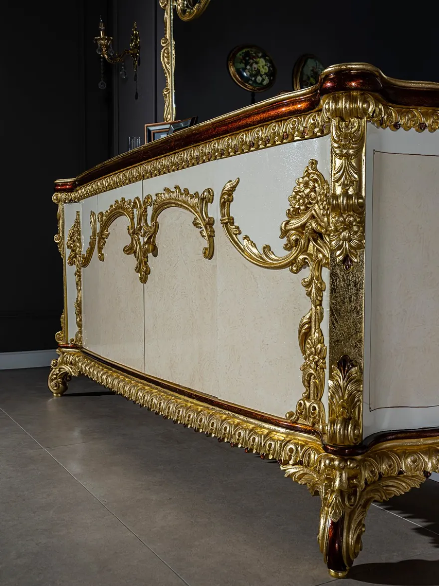 Casa Padrino Luxus Barock Möbel Set Sideboard mit Spiegel - Prunkvoller Massivholz Schrank mit Wandspiegel - Edle Möbel im Barockstil - Luxus Qualität