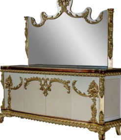 Casa Padrino Luxus Barock Möbel Set Sideboard mit Spiegel - Prunkvoller Massivholz Schrank mit Wandspiegel - Edle Möbel im Barockstil - Luxus Qualität