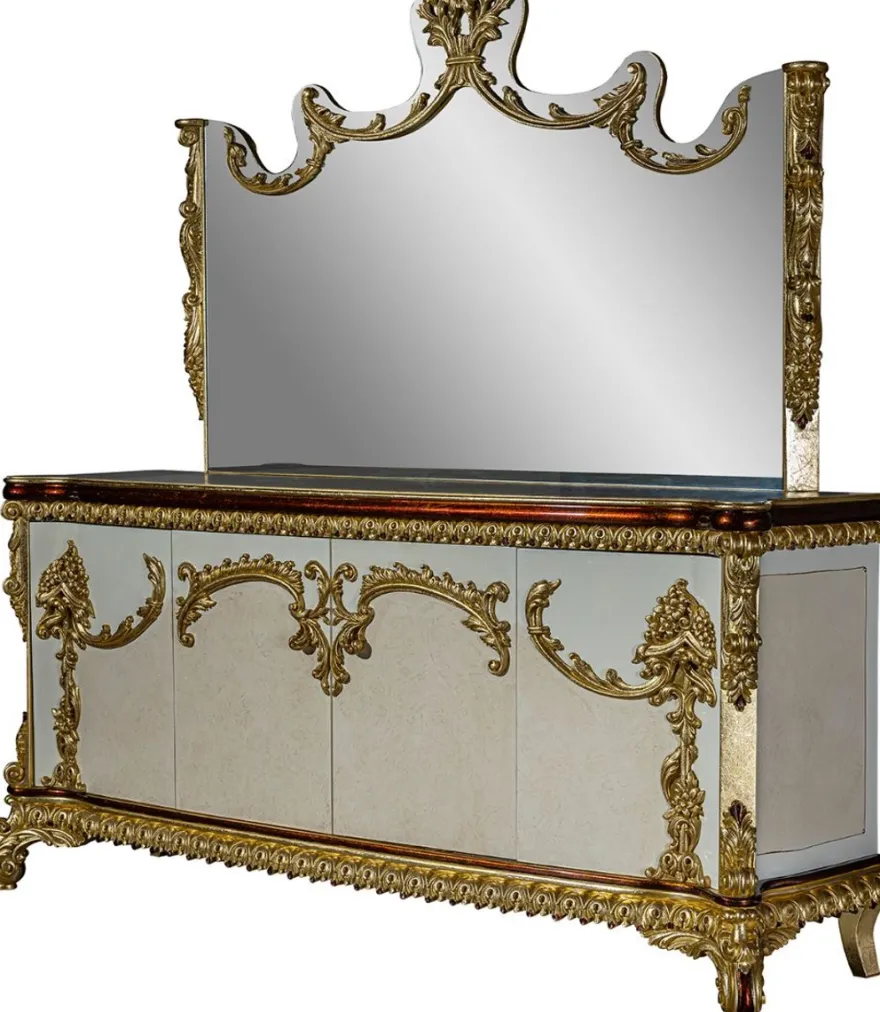 Casa Padrino Luxus Barock Möbel Set Sideboard mit Spiegel - Prunkvoller Massivholz Schrank mit Wandspiegel - Edle Möbel im Barockstil - Luxus Qualität