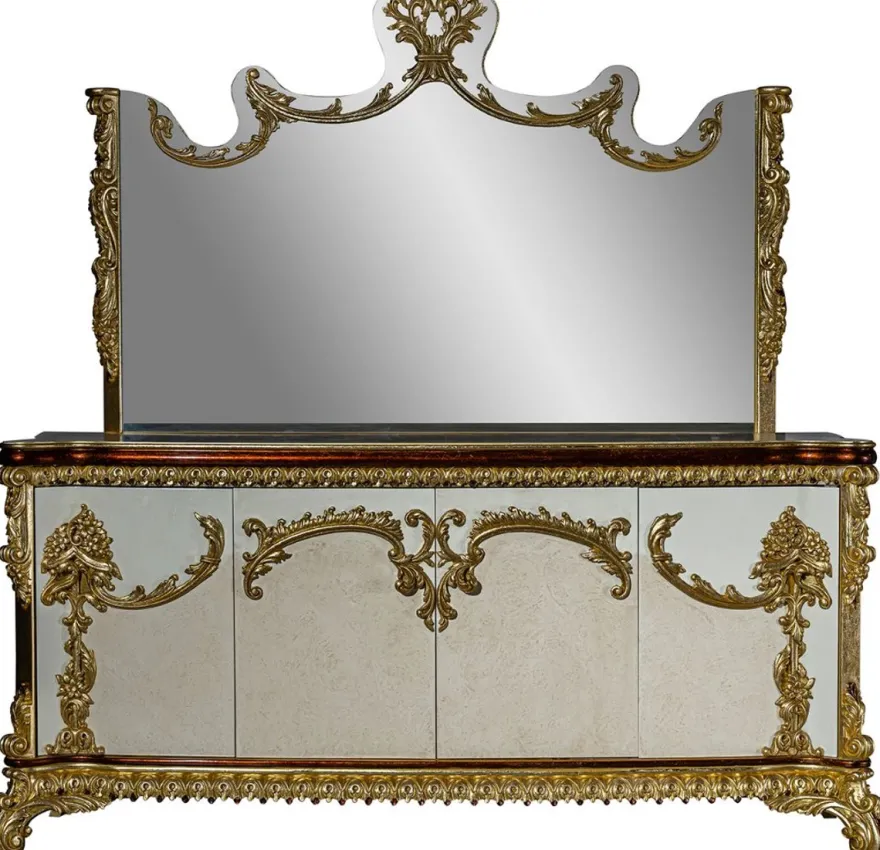 Casa Padrino Luxus Barock Möbel Set Sideboard mit Spiegel - Prunkvoller Massivholz Schrank mit Wandspiegel - Edle Möbel im Barockstil - Luxus Qualität