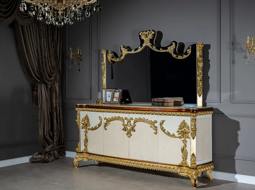 Casa Padrino Luxus Barock Möbel Set Sideboard mit Spiegel - Prunkvoller Massivholz Schrank mit Wandspiegel - Edle Möbel im Barockstil - Luxus Qualität