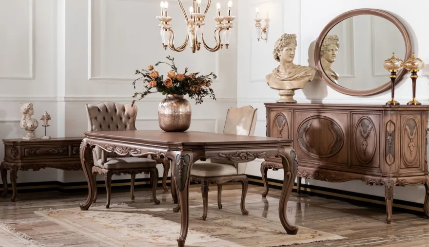 Casa Padrino Luxus Barock Möbel Set Braun - 1 Barock Sideboard mit 4 Türen & 1 Ovaler Barock Wandspiegel - Barock Möbel