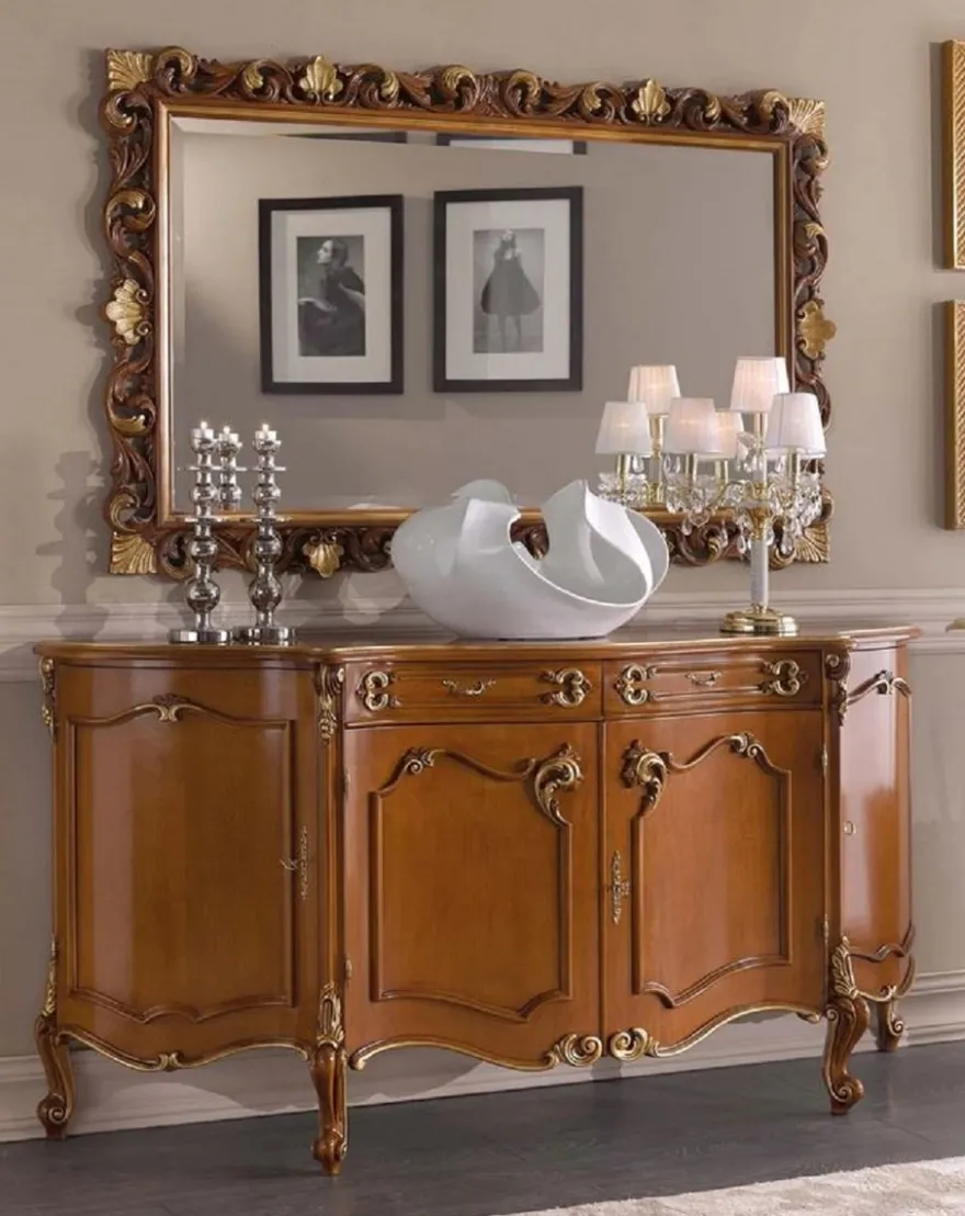 Casa Padrino Luxus Barock Möbel Set Braun / Gold - 1 Barock Sideboard & 1 Barock Wandspiegel - Prunkvolle Barock Möbel - Luxus Qualität - Made in Italy