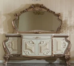 Casa Padrino Luxus Barock Möbel Set Weiß / Beige / Kupferfarben - 1 Barock Sideboard & 1 Barock Wandspiegel - Handgefertigte Barock Möbel - Edel & Prunkvoll