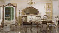 Casa Padrino Luxus Barock Möbel Set Weiß / Beige / Kupferfarben - 1 Barock Sideboard & 1 Barock Wandspiegel - Handgefertigte Barock Möbel - Edel & Prunkvoll