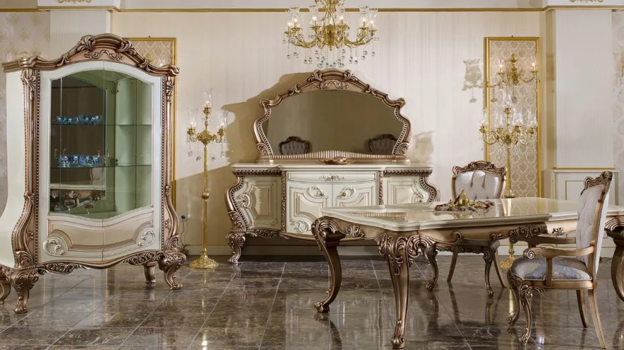 Casa Padrino Luxus Barock Möbel Set Weiß / Beige / Kupferfarben - 1 Barock Sideboard & 1 Barock Wandspiegel - Handgefertigte Barock Möbel - Edel & Prunkvoll