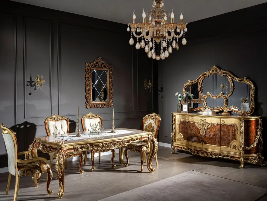 Casa Padrino Luxus Barock Möbel Set Sideboard mit Spiegel Creme / Beige / Braun / Gold - Prunkvoller Massivholz Schrank mit Wandspiegel - Edle Möbel im Barockstil - Luxus Qualität