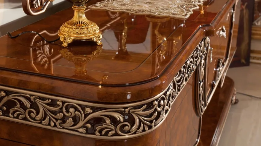 Casa Padrino Luxus Barock Möbel Set Braun / Bronzefarben - 1 Barock Sideboard & 1 Barock Wandspiegel - Handgefertigte Barock Möbel - Edel & Prunkvoll