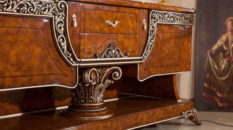 Casa Padrino Luxus Barock Möbel Set Braun / Bronzefarben - 1 Barock Sideboard & 1 Barock Wandspiegel - Handgefertigte Barock Möbel - Edel & Prunkvoll