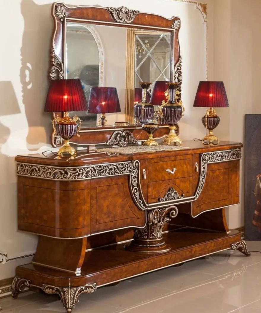 Casa Padrino Luxus Barock Möbel Set Braun / Bronzefarben - 1 Barock Sideboard & 1 Barock Wandspiegel - Handgefertigte Barock Möbel - Edel & Prunkvoll
