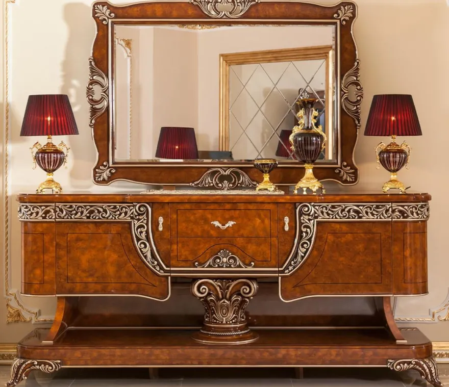 Casa Padrino Luxus Barock Möbel Set Braun / Bronzefarben - 1 Barock Sideboard & 1 Barock Wandspiegel - Handgefertigte Barock Möbel - Edel & Prunkvoll
