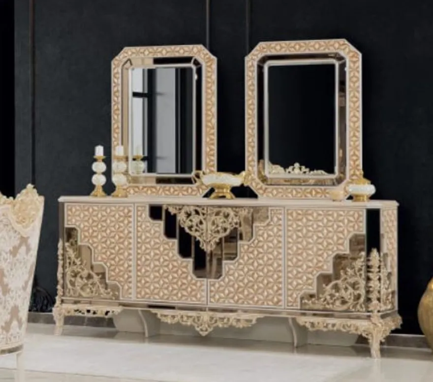 Casa Padrino Luxus Barock Möbel Set Weiß / Gold - 1 Sideboard & 2 Spiegel - Handgefertigte Möbel im Barockstil - Edel & Prunkvoll