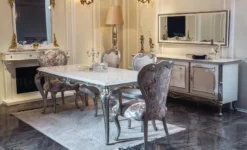 Casa Padrino Luxus Barock Möbel Set Sideboard mit Spiegel Weiß / Silber - Massivholz Schrank mit elegantem Wandspiegel - Edel & Prunkvoll