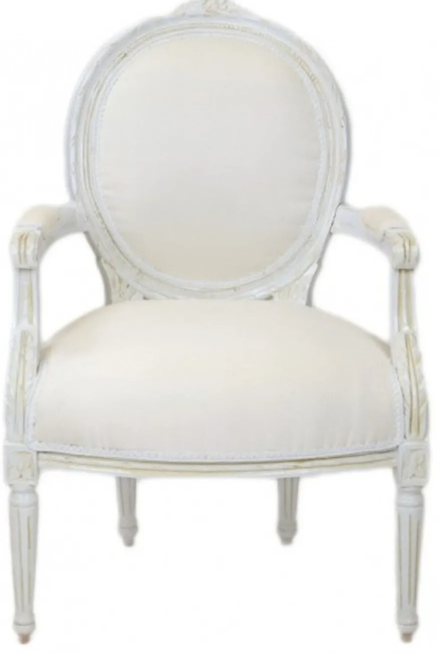 Casa Padrino Luxus Barock Medaillon Salon Stuhl Antik Weiß - Möbel Antik Stil