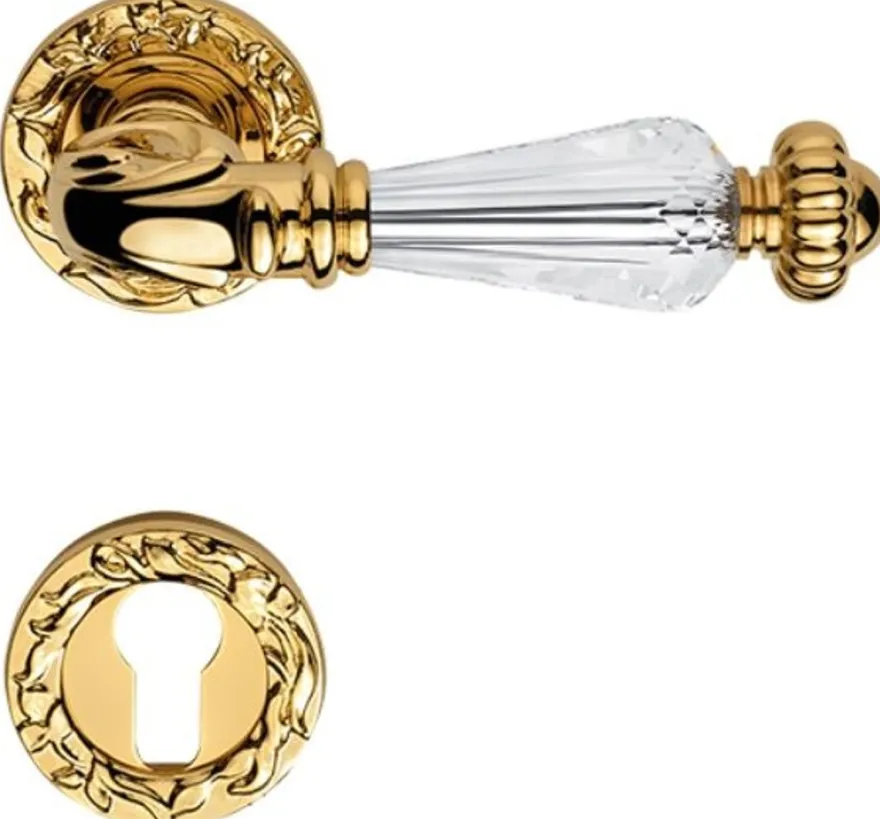 Casa Padrino Luxus Barock Messing Türgriff mit Swarovski Kristallglas Gold 13,7 x H. 5,3 cm - Luxus Kollektion