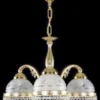 Casa Padrino Luxus Barock Messing Hängeleuchte Gold / Weiß Ø 52 x H. 36 cm - Prunkvolle Messing Hängelampe mit Böhmischem Kristallglas - Barock Kristall Leuchten