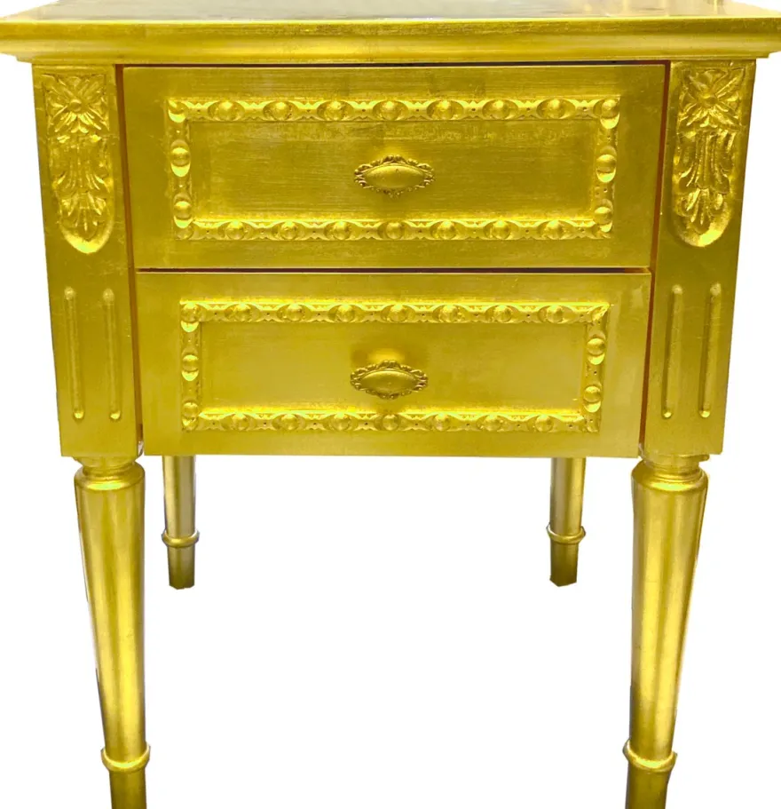 Casa Padrino Luxus Barock Nachtkommode Gold - Massivholz Nachttisch - Kommode mit 2 Schubladen - Handgefertigte Barock Möbel