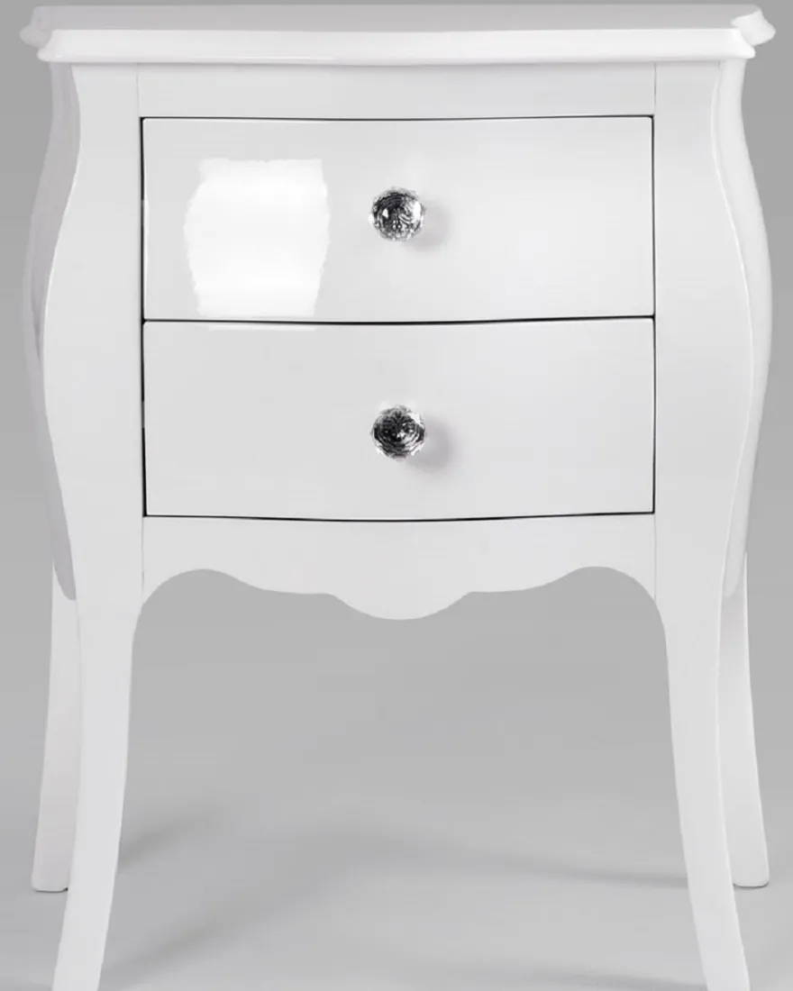 Casa Padrino Luxus Barock Nachtkommode mit 2 Schubladen Hochglanz Weiß - Handgefertigter Barock Nachttisch - Barock Schlafzimmer Möbel - Luxus Möbel in Barockstil - Barock Möbel