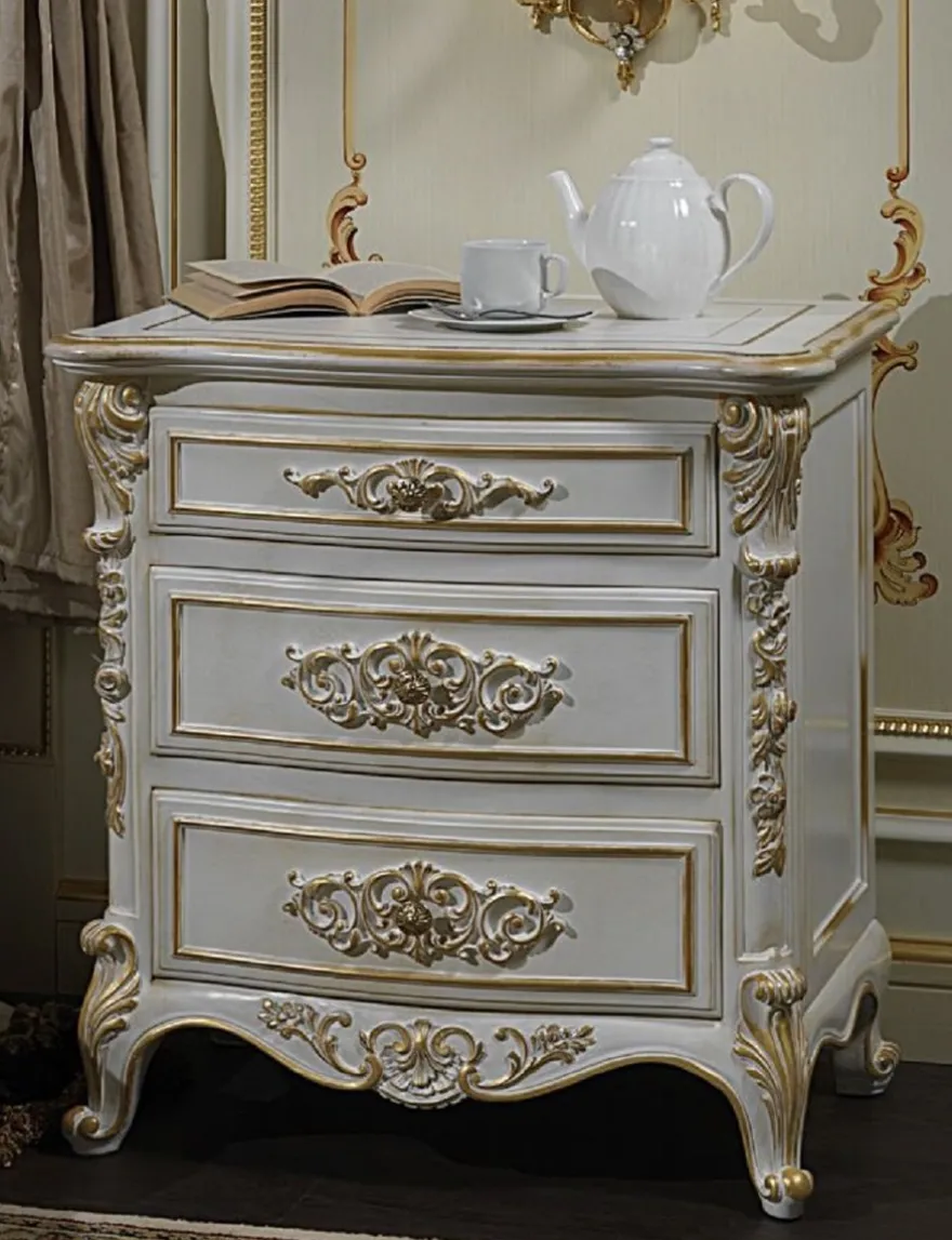 Casa Padrino Luxus Barock Nachtkommode Weiß / Gold 56 x 39 x H. 72 cm - Prunkvoller Barock Nachttisch - Schlafzimmer Möbel - Hotel Möbel - Schloss Möbel - Luxus Qualität - Made in Italy