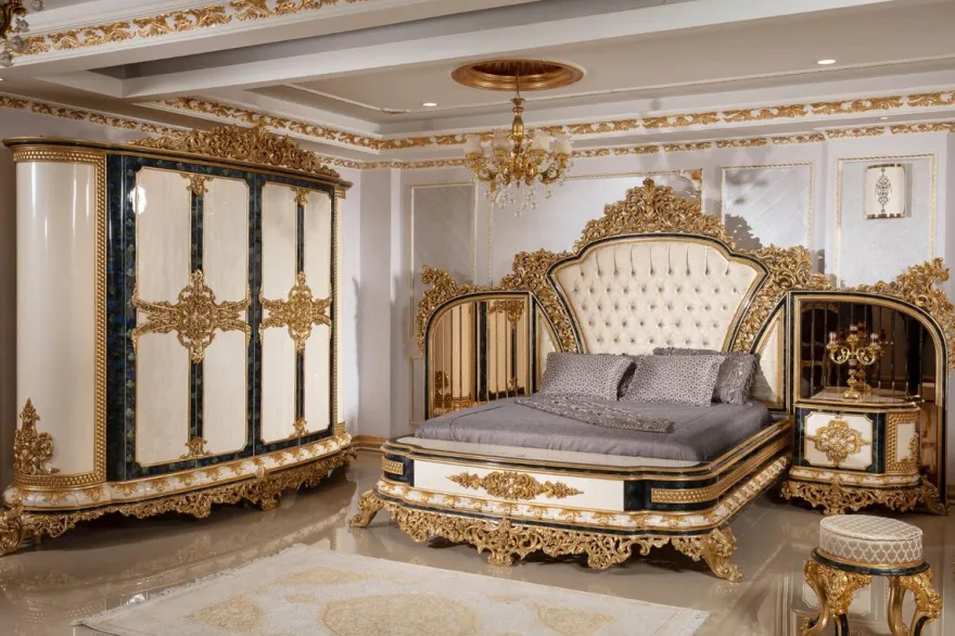 Casa Padrino Luxus Barock Nachtkommoden Set Weiß / Blau / Gold - Prunkvolle Massivholz Nachttische - Barock Schlafzimmer Möbel - Edel & Prunkvoll