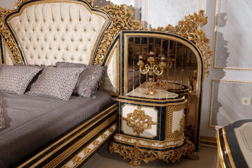 Casa Padrino Luxus Barock Nachtkommoden Set Weiß / Blau / Gold - Prunkvolle Massivholz Nachttische - Barock Schlafzimmer Möbel - Edel & Prunkvoll