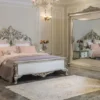 Casa Padrino Luxus Barock Nachtkommode Weiß / Silber - Handgefertigter Massivholz Nachttisch mit 2 Schubladen - Barock Schlafzimmer Möbel