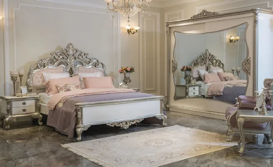 Casa Padrino Luxus Barock Nachtkommode Weiß / Silber - Handgefertigter Massivholz Nachttisch mit 2 Schubladen - Barock Schlafzimmer Möbel