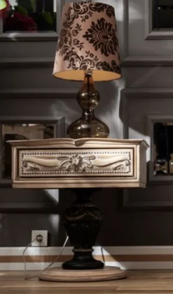 Casa Padrino Luxus Barock Nachtkommode Naturfarben / Schwarz / Gold - Handgefertigter Barock Nachttisch mit Schublade - Barock Schlafzimmer Möbel