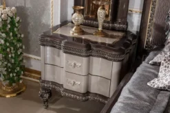 Casa Padrino Luxus Barock Nachtkommode Grau / Schwarz / Gold - Prunkvoller Barockstil Nachttisch mit 2 Schubladen - Luxus Schlafzimmer Möbel im Barockstil - Barock Möbel - Barock Interior