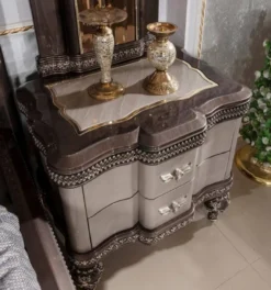 Casa Padrino Luxus Barock Nachtkommode Grau / Schwarz / Gold - Prunkvoller Barockstil Nachttisch mit 2 Schubladen - Luxus Schlafzimmer Möbel im Barockstil - Barock Möbel - Barock Interior
