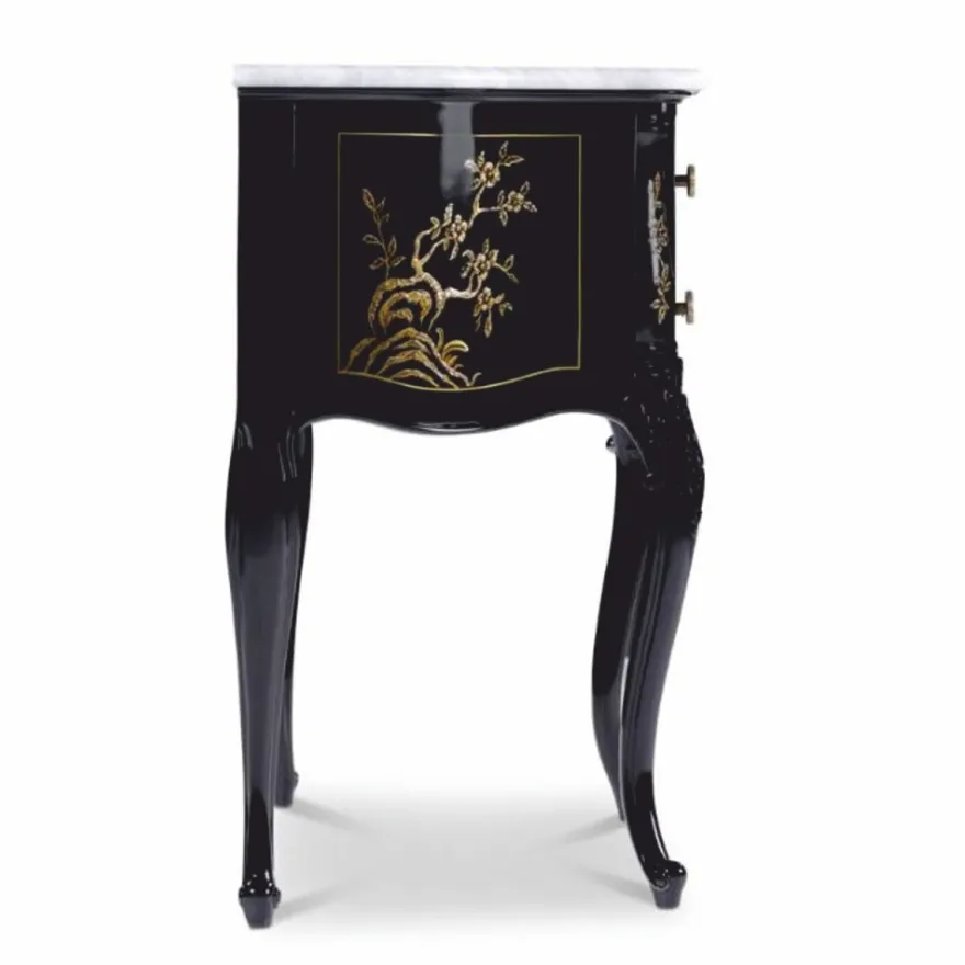 Casa Padrino Luxus Barock Nachtkommode im chinesischen Stil Schwarz / Gold / Weiß