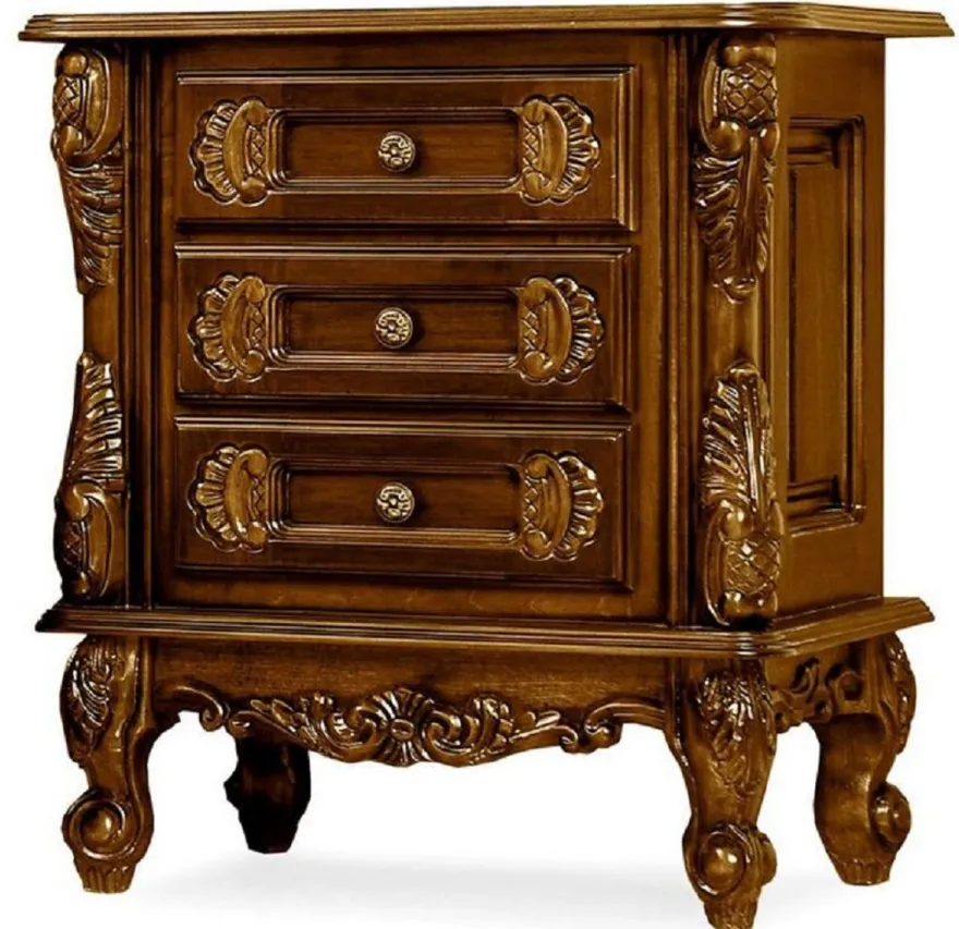 Casa Padrino Luxus Barock Nachtkommode Dunkelbraun - Prunkvoller Barock Nachttisch mit 3 Schubladen - Luxus Schlafzimmer Möbel im Barockstil - Barock Möbel - Barock Einrichtung
